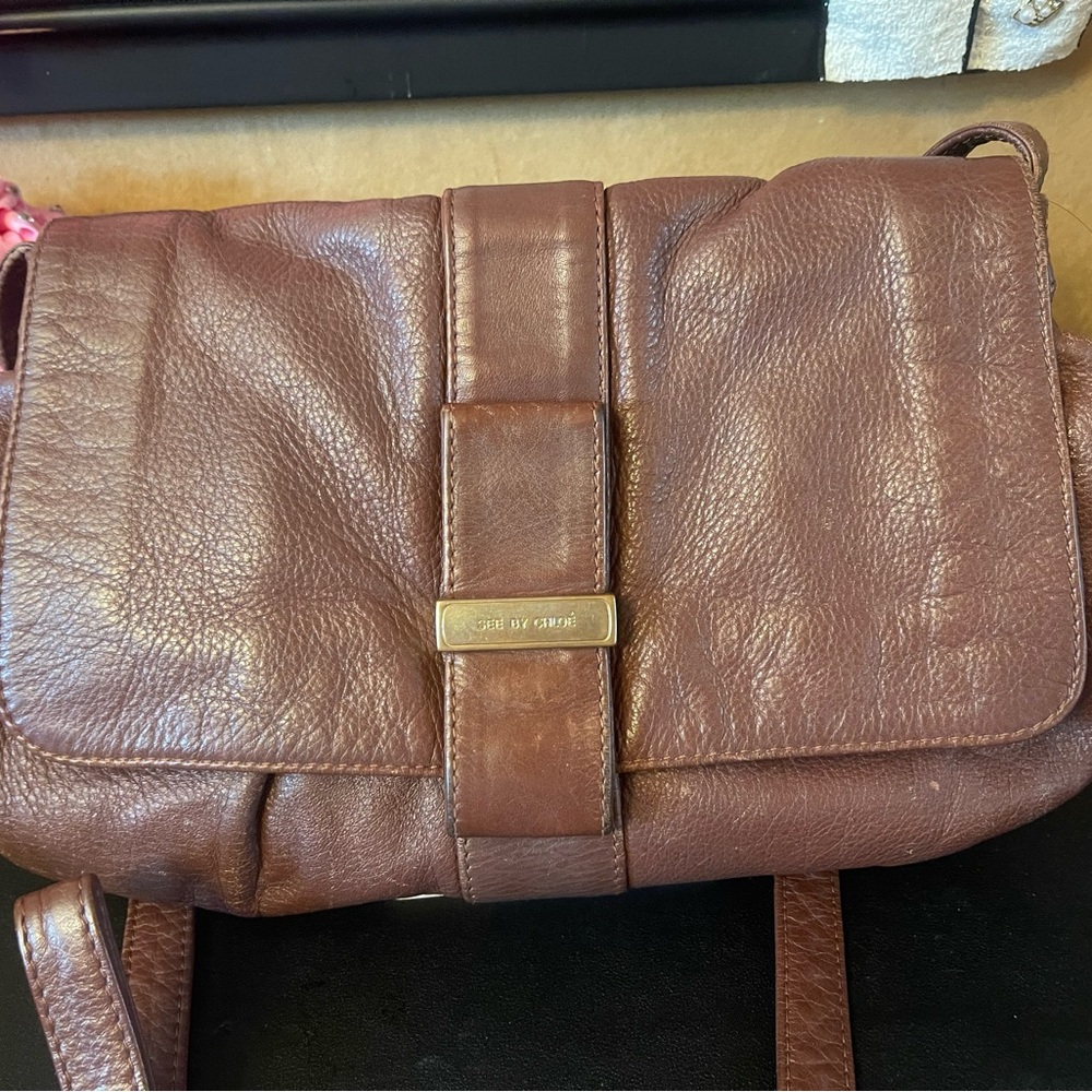 Chloe Brown Leather and Black Fabric Bag